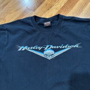 Harley Davidson T-Shirt Mens Medium Black Silver Skull Graphic Biker Motorcycle